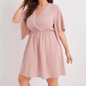 Pink Plus Sizs Surplice Front Solid A-line Dress
